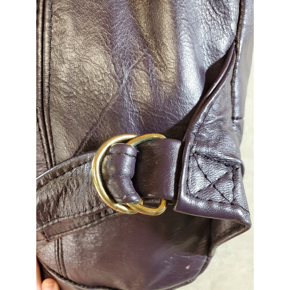Vintage Plum Purple Soft Leather Backpack Multi Pocket Talon Zipper Bag - Picture 8 of 9